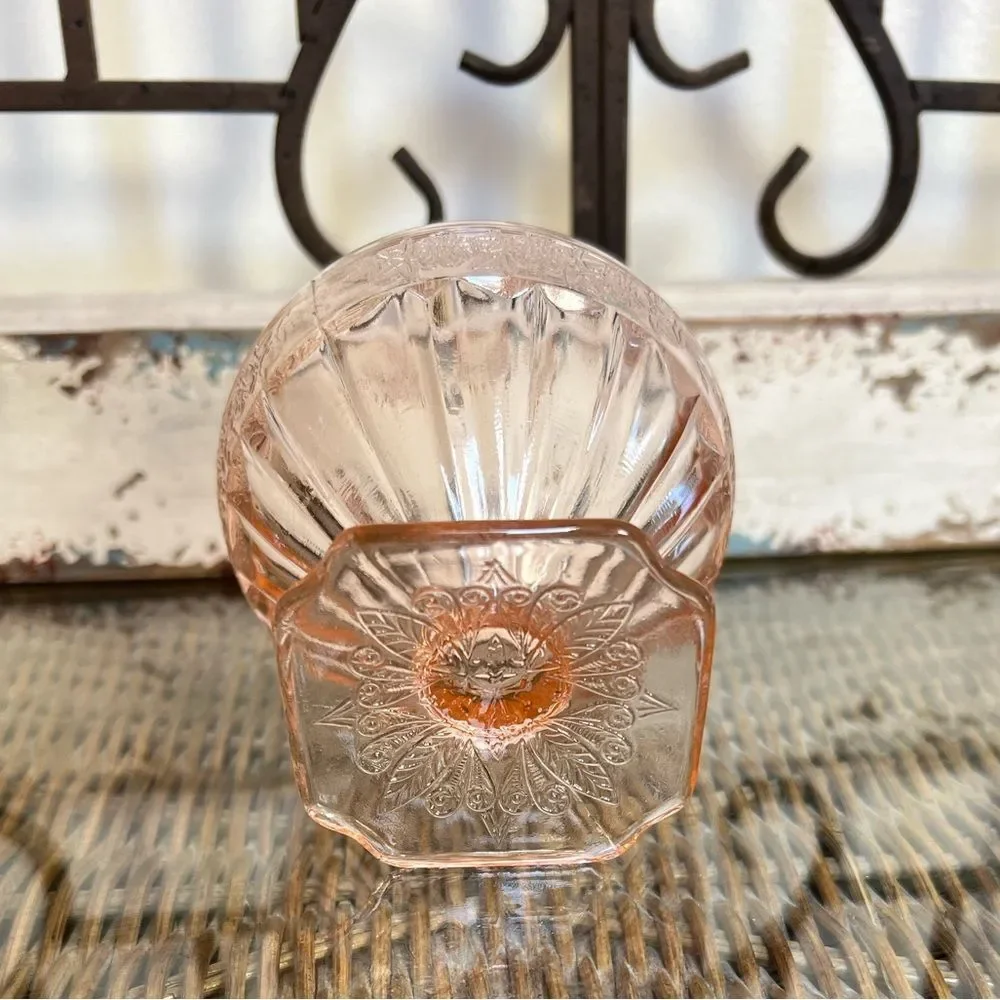 Jeanette Depression Glass Pink Adam Floral Etched Molded 1930’s Ice Cream Dish